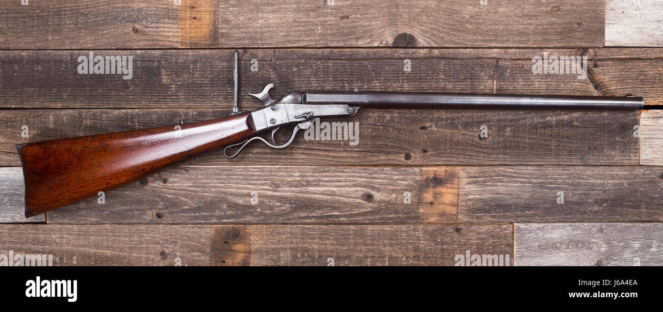 Antique American Civil War era rifle made around 1863 with room for your type. Stock Photo