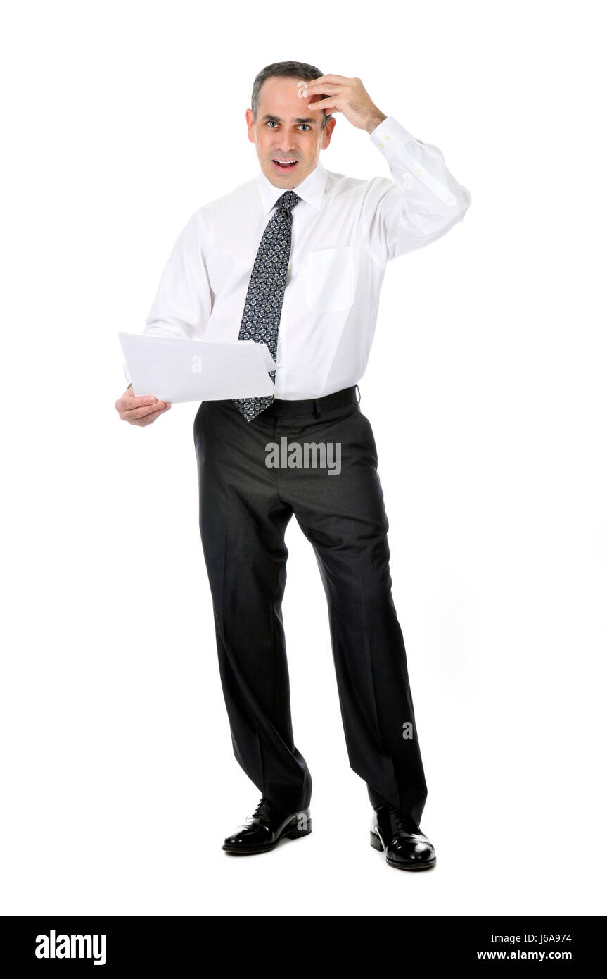 business man businessman documents puzzled confused man gesture humans human Stock Photo