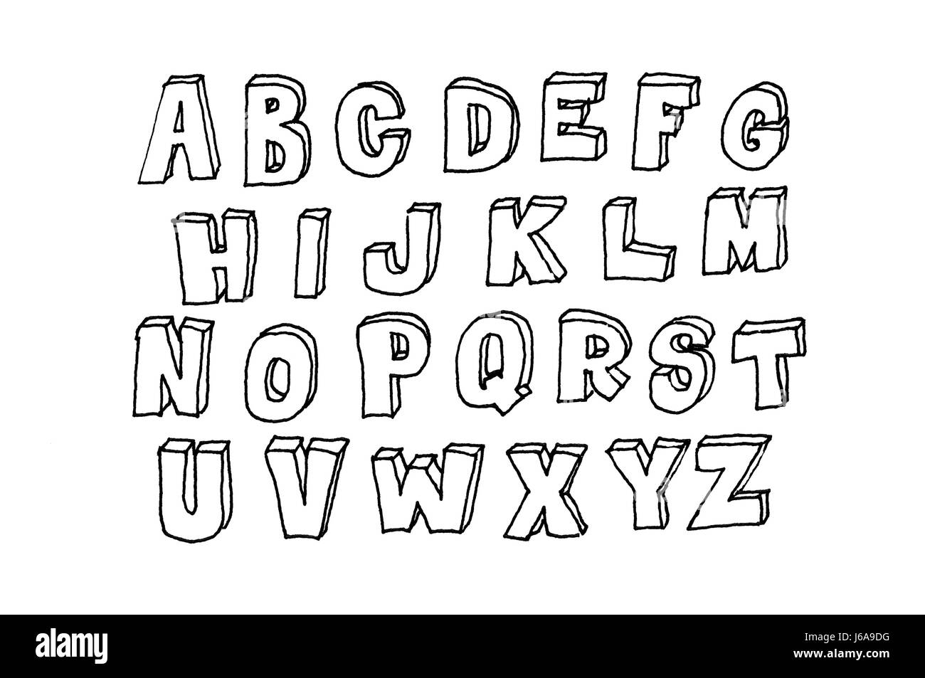 Hand drawn abc, doodle style. Black letters over white background, sketch illustration Stock Photo