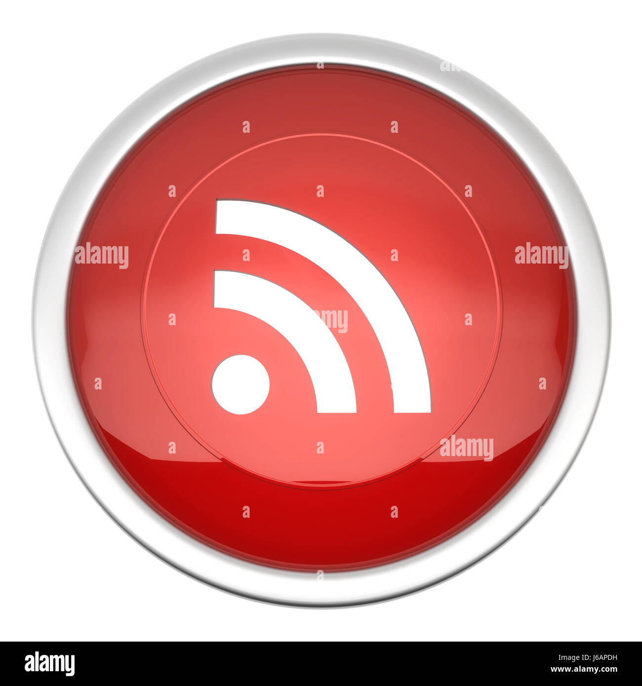 feed button icon red communication data informations substratums facts Stock Photo