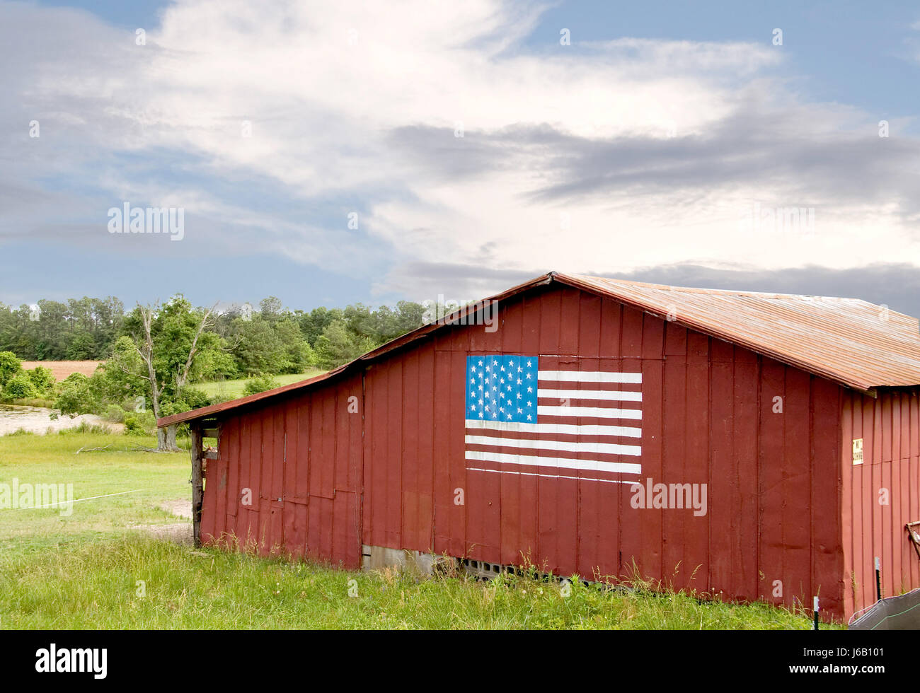 American Painting Usa Flag Barn Country Rural Peasant Symbolic