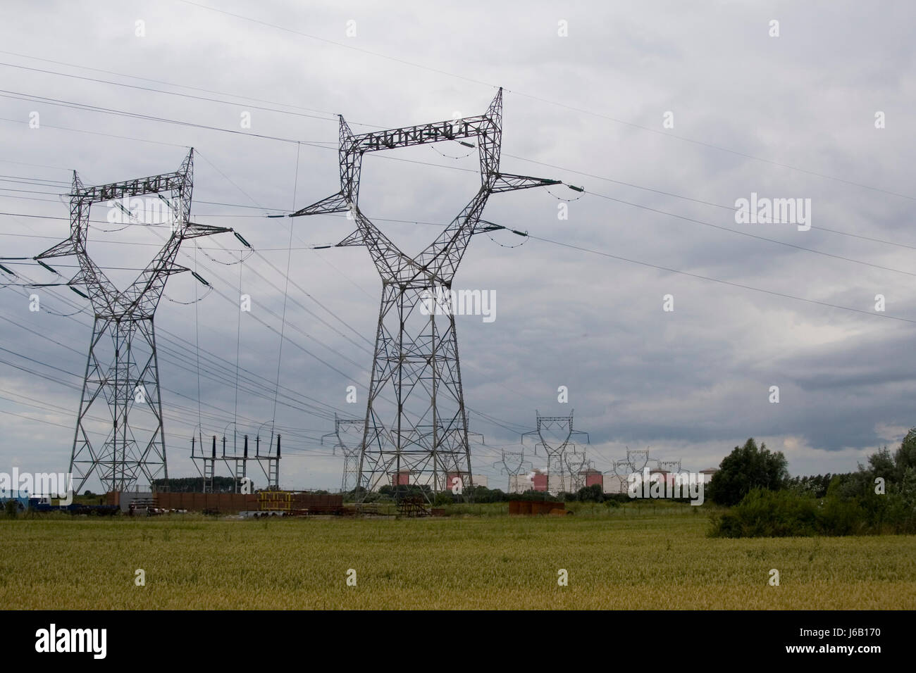 power station power generation nuclear power station open wire power station Stock Photo