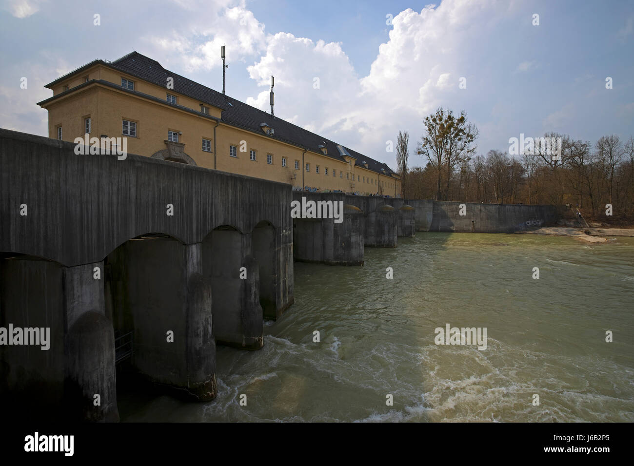 isar weir at oberfhring Stock Photo