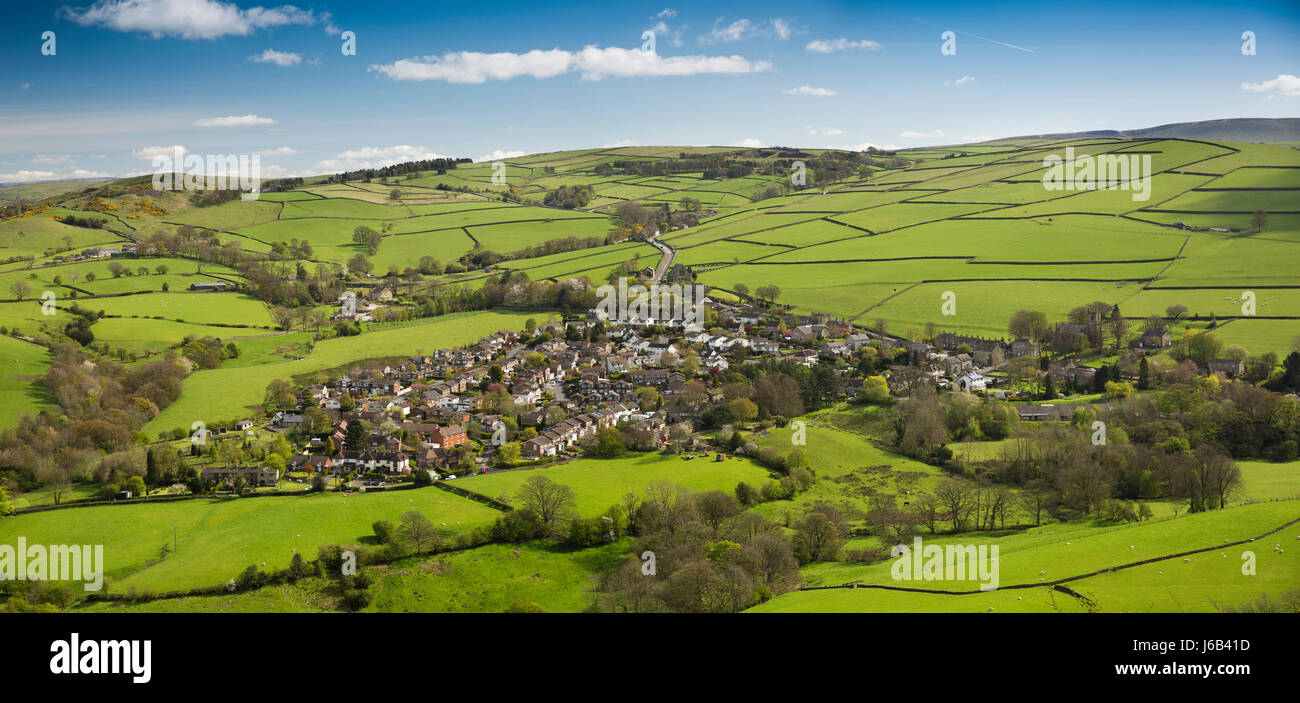 UK, England, Cheshire, Rainow, village, elevated view from Kerridge Hill, panoramic Stock Photo