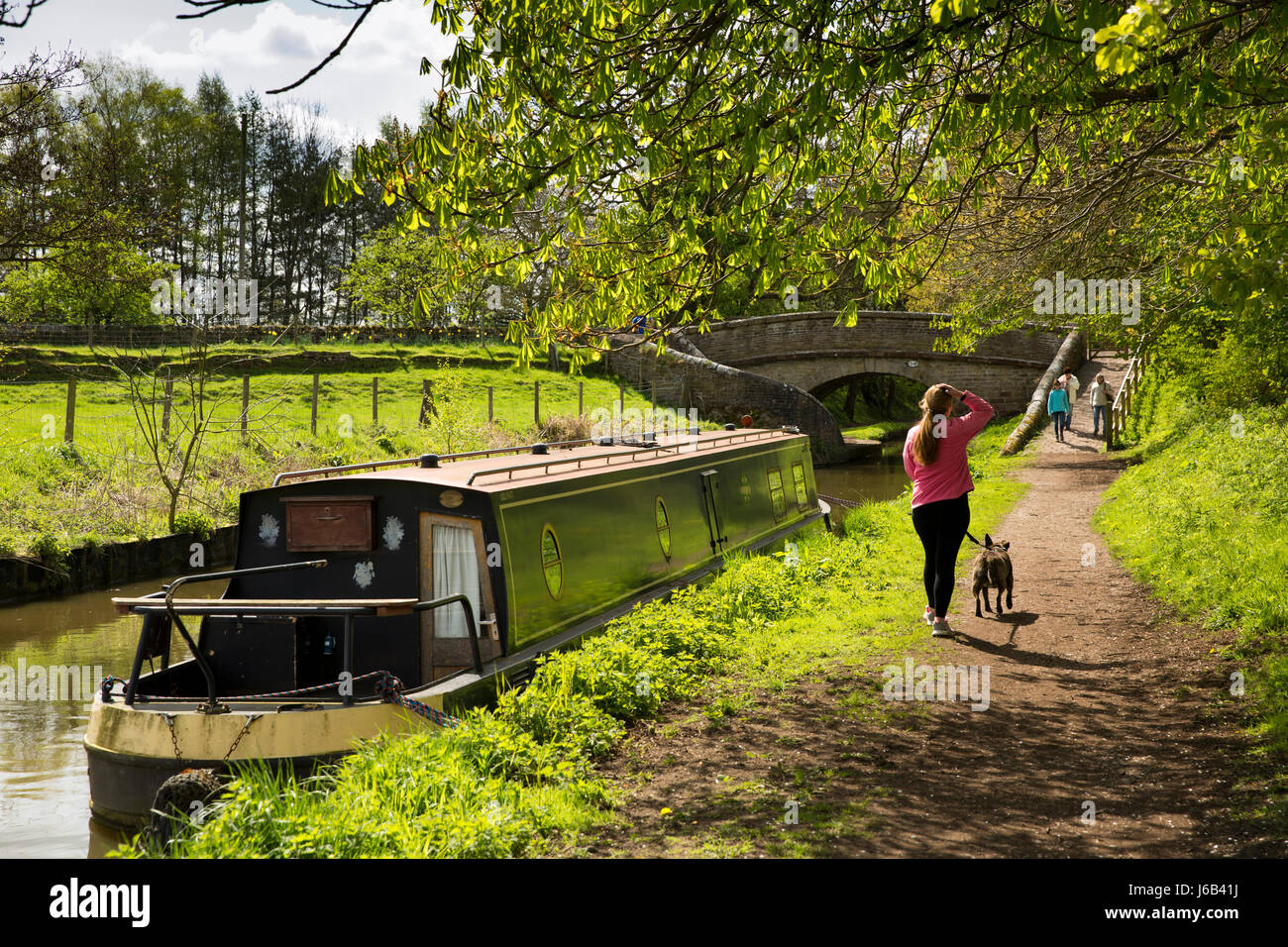 UK, England, Cheshire, Kerridge, people walking on towpath beside