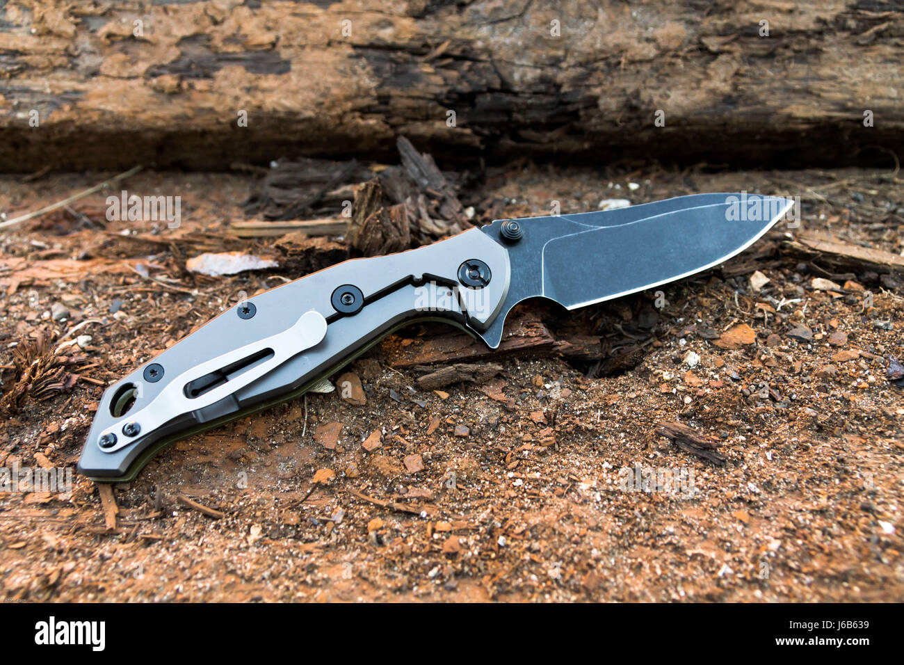 Knife with blake blade and gray handle. Stock Photo