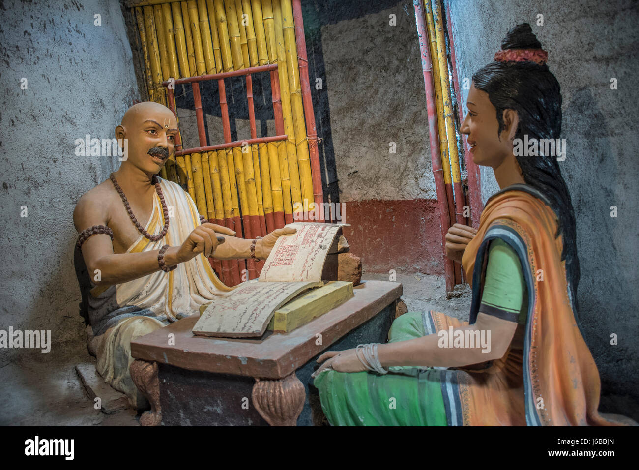 Indian teacher and student , sculpture museum, Kaneri Math, Kolhapur, Maharashtra Stock Photo