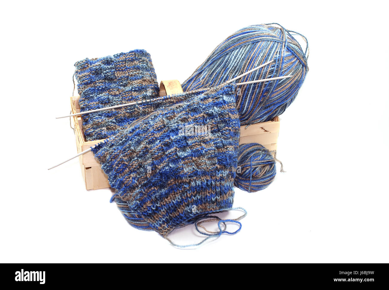 knitting in basket Stock Photo