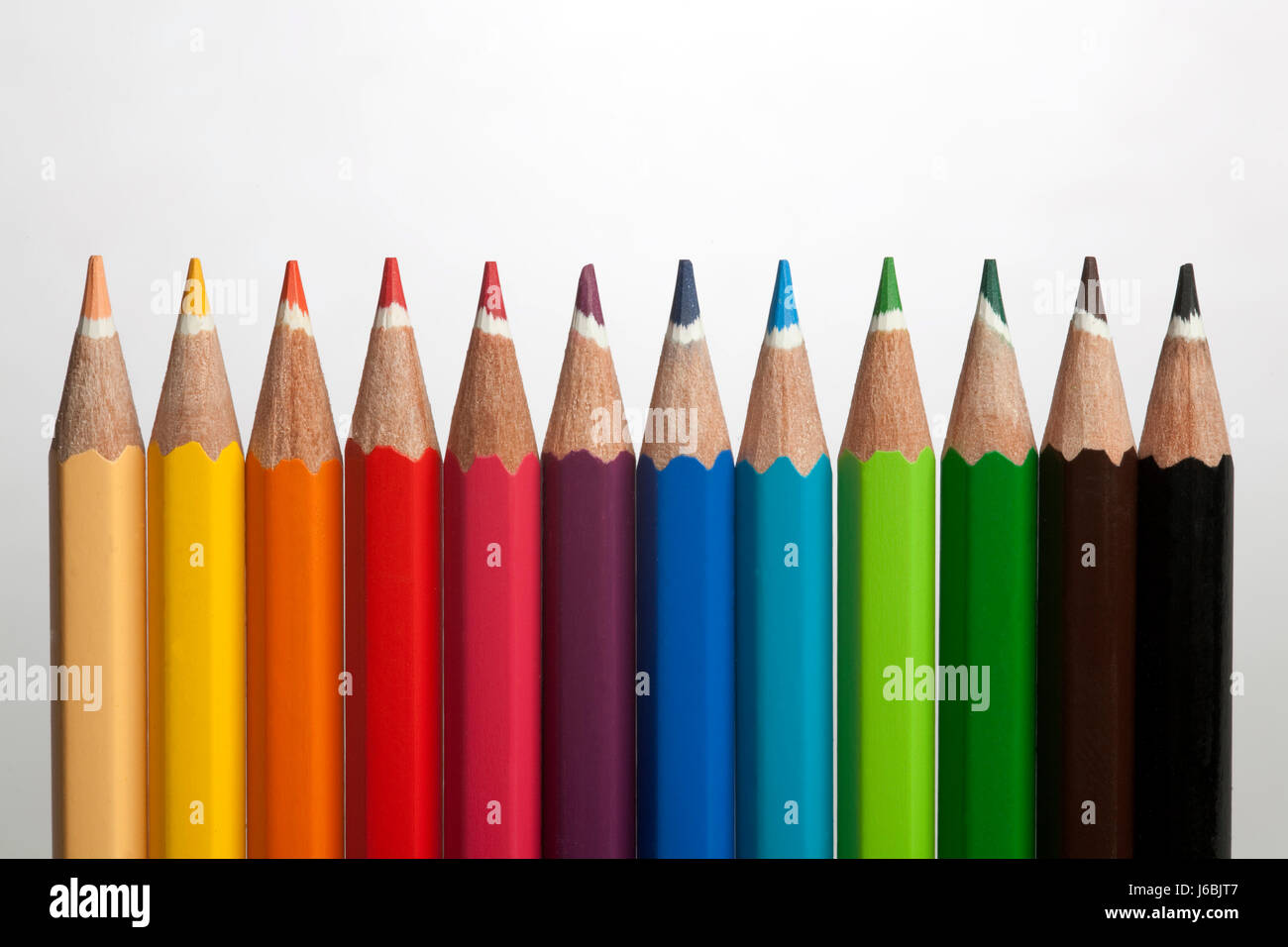 paint colored pencils draw colour coloured pencils colors colours blue green Stock Photo
