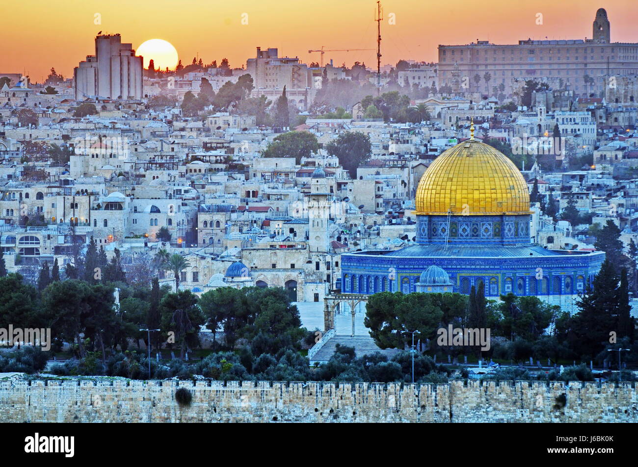 landscape view over Jerusalem old city Israel panorama at sunset Stock Photo