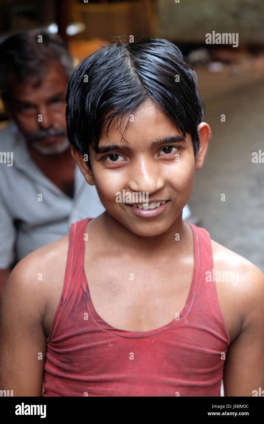 Portrait of boy on street in Kolkata, India on February 11, 2016. Stock Photo