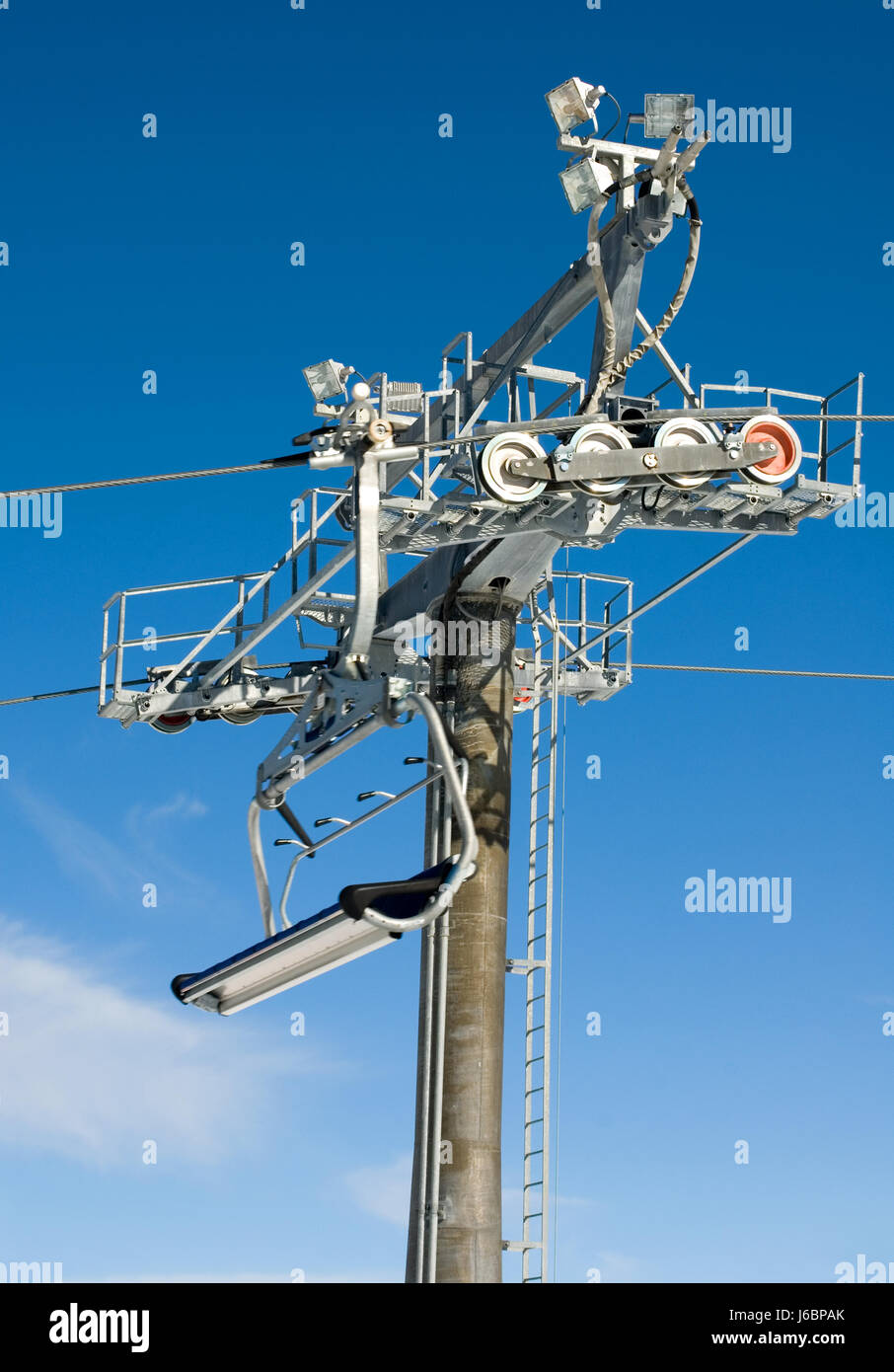 steel cable stanchion ski skiing pulley ladder current conduction blue  lights Stock Photo - Alamy