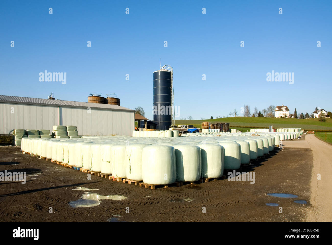 agriculture farming switzerland farm hay silo dairy rolls shed rollers  houses Stock Photo - Alamy