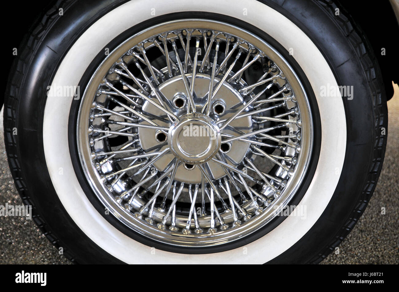old-timer spokes white sidewall tyre tyre tire tyres wheel car automobile Stock Photo