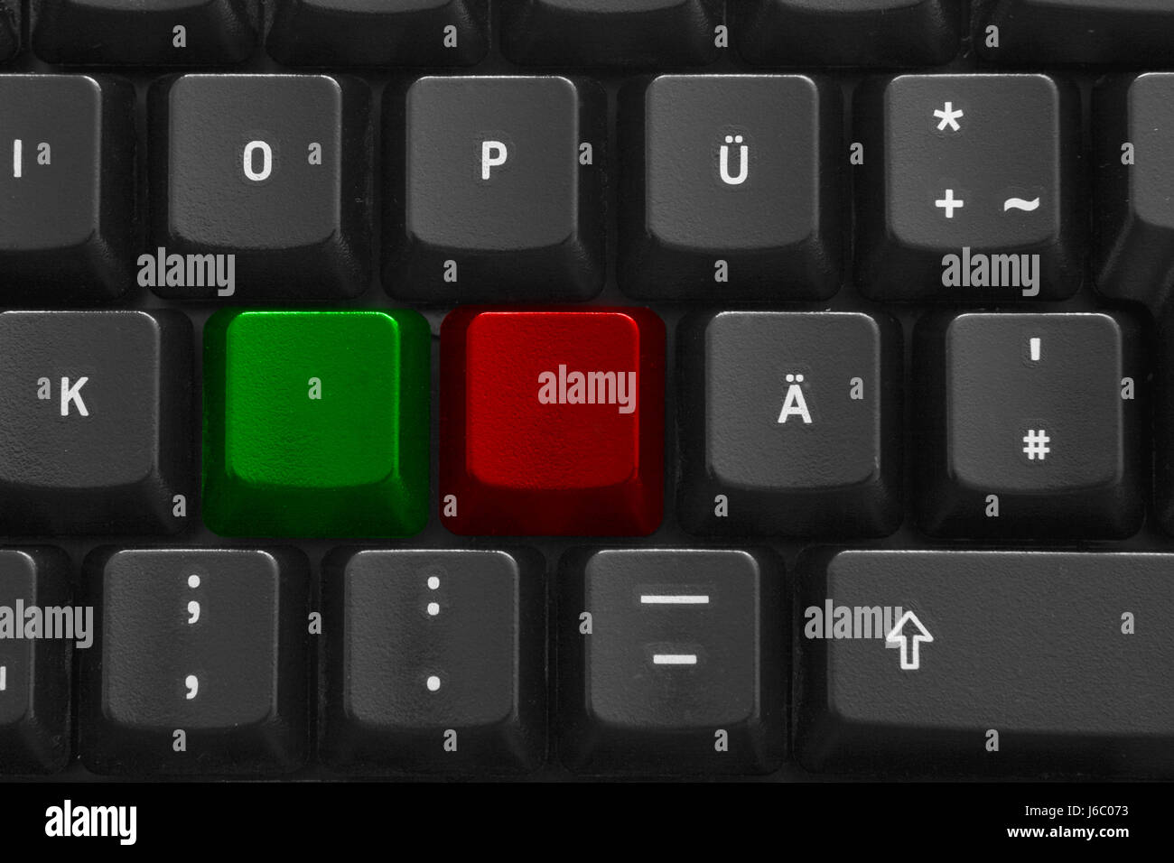 keyboard green letters red PC computers computer closeup black swarthy jetblack Stock Photo