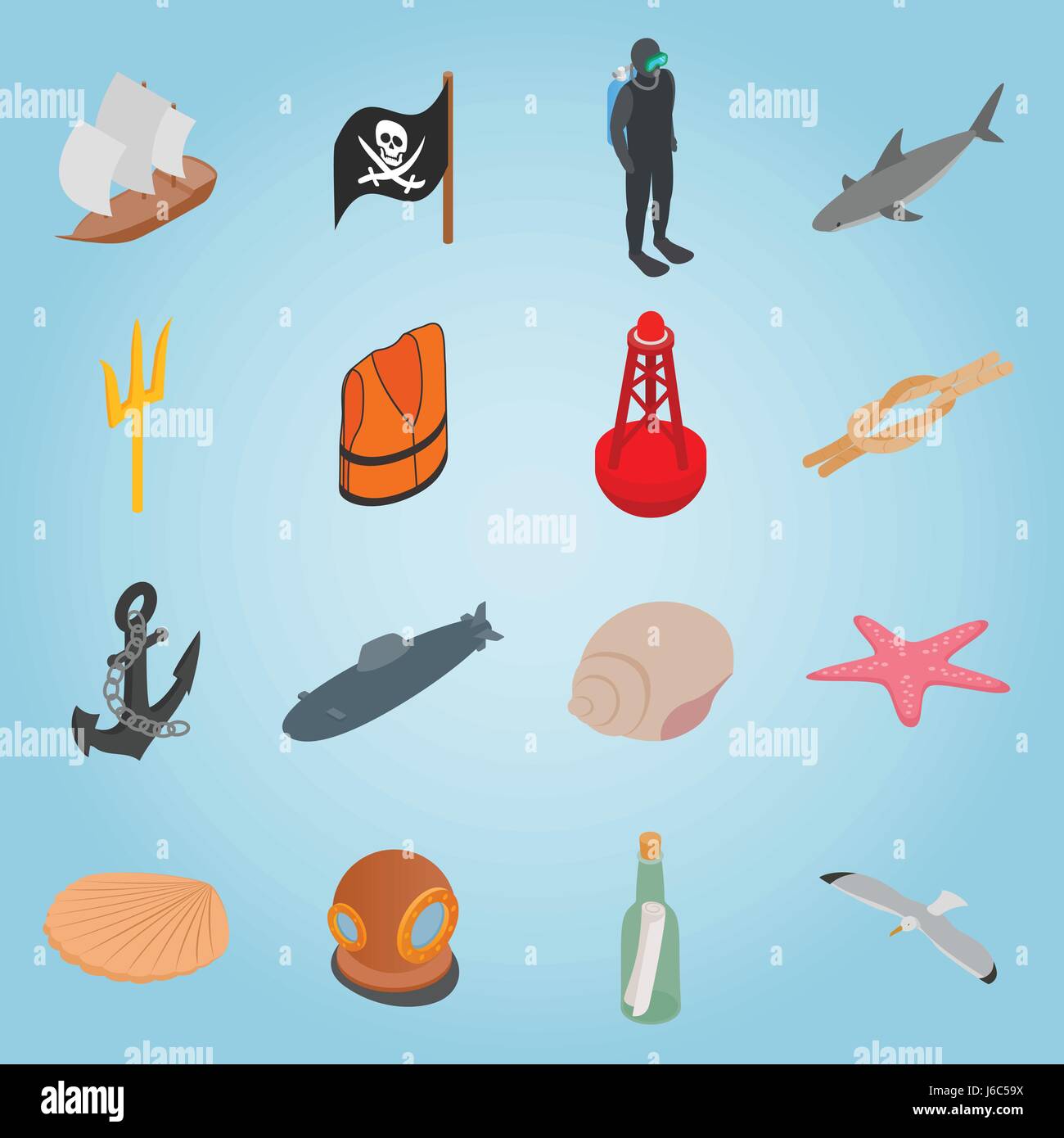 Sea set icons, isometric 3d style Stock Vector Image & Art - Alamy