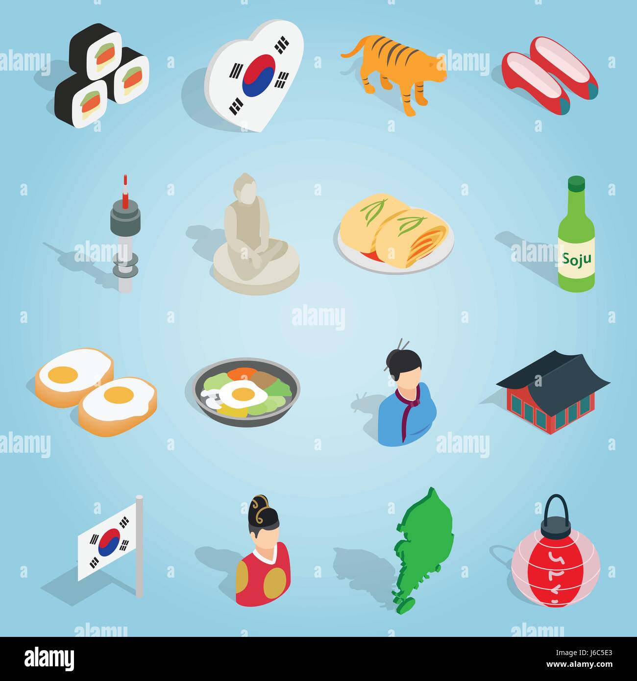 Republic Of Korea set icons, isometric 3d ctyle Stock Vector Image ...