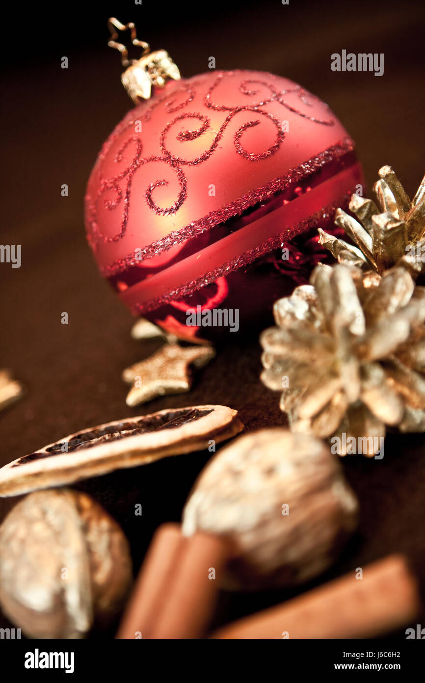 holiday nut fir cone christmas ball ball cinamon cinnamon christmas xmas x-mas Stock Photo