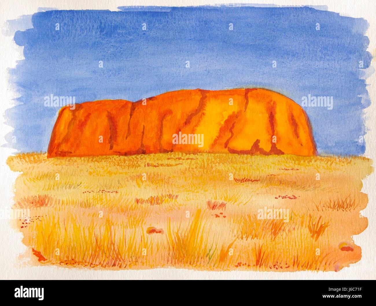painting rock australia painted watercolour orange pictogram symbol pictograph Stock Photo