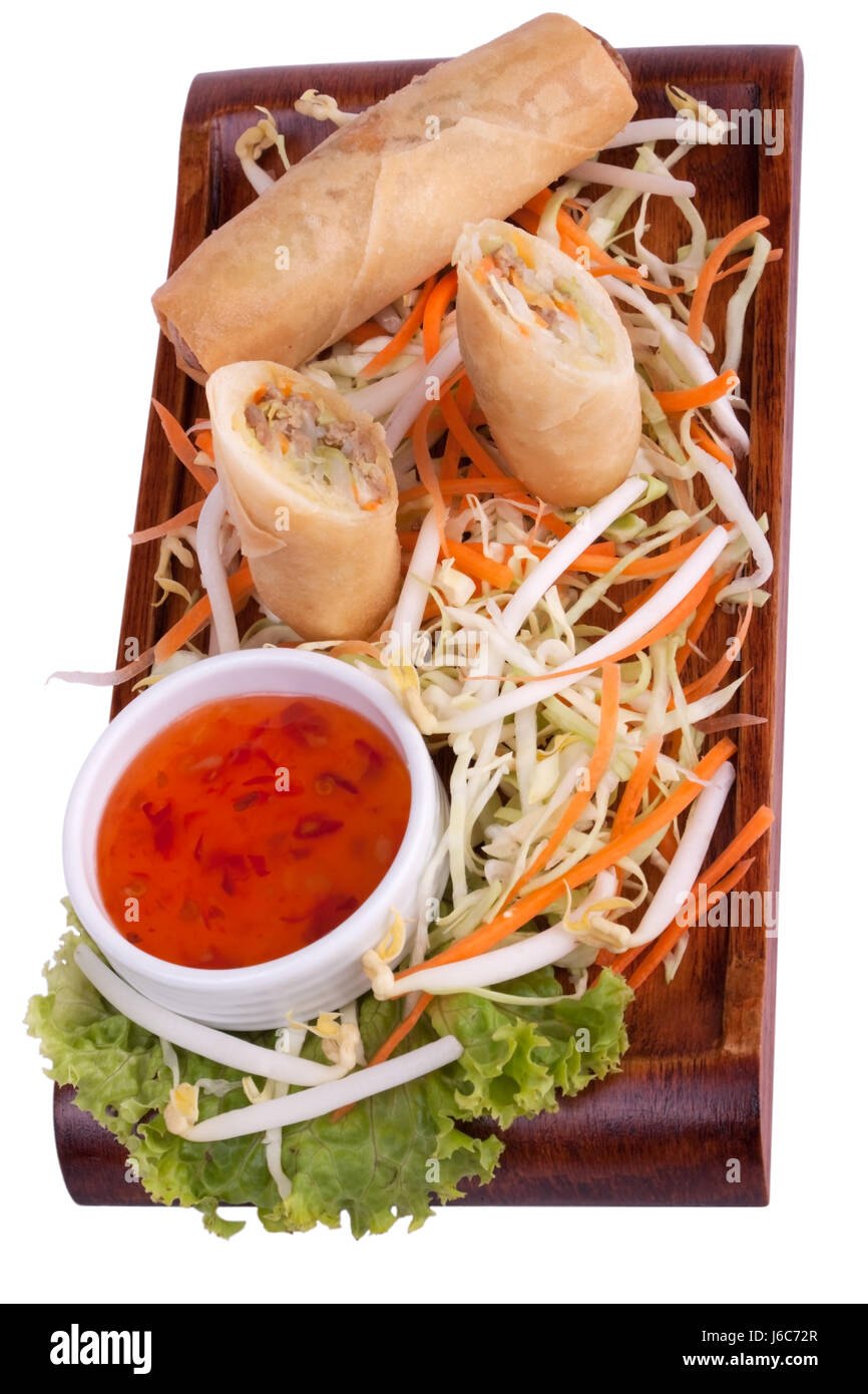 spring roll with chilli sauce Stock Photo