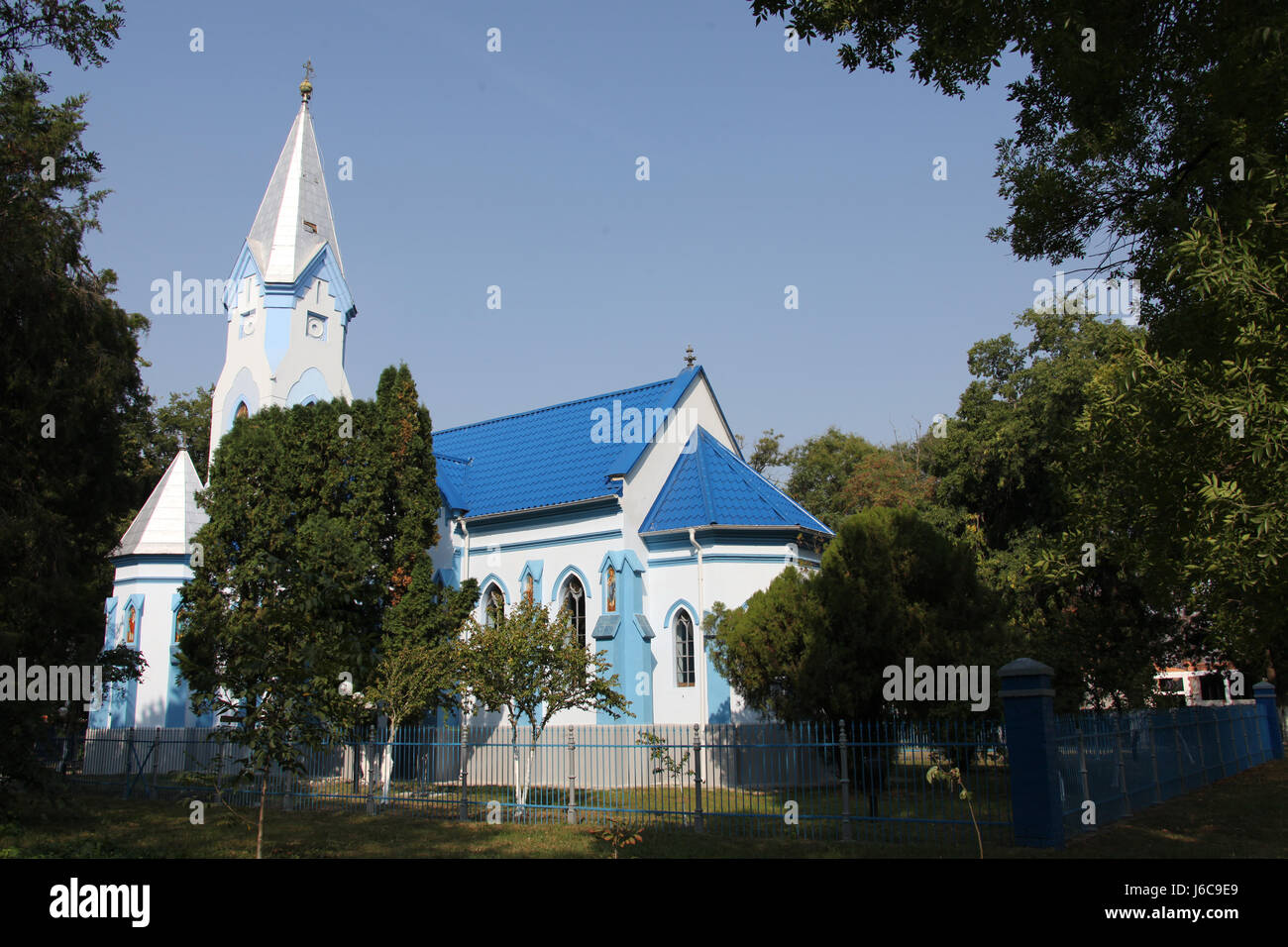 church romania transylvania blue beautiful beauteously nice church culture Stock Photo