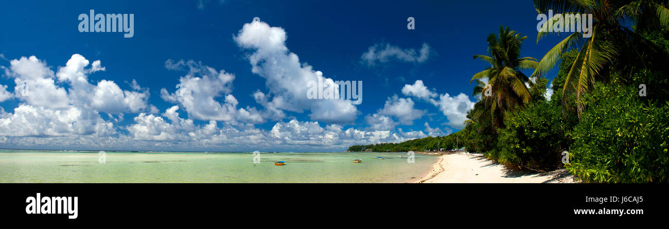 panoramic view tropical beach, Seychelles Stock Photo