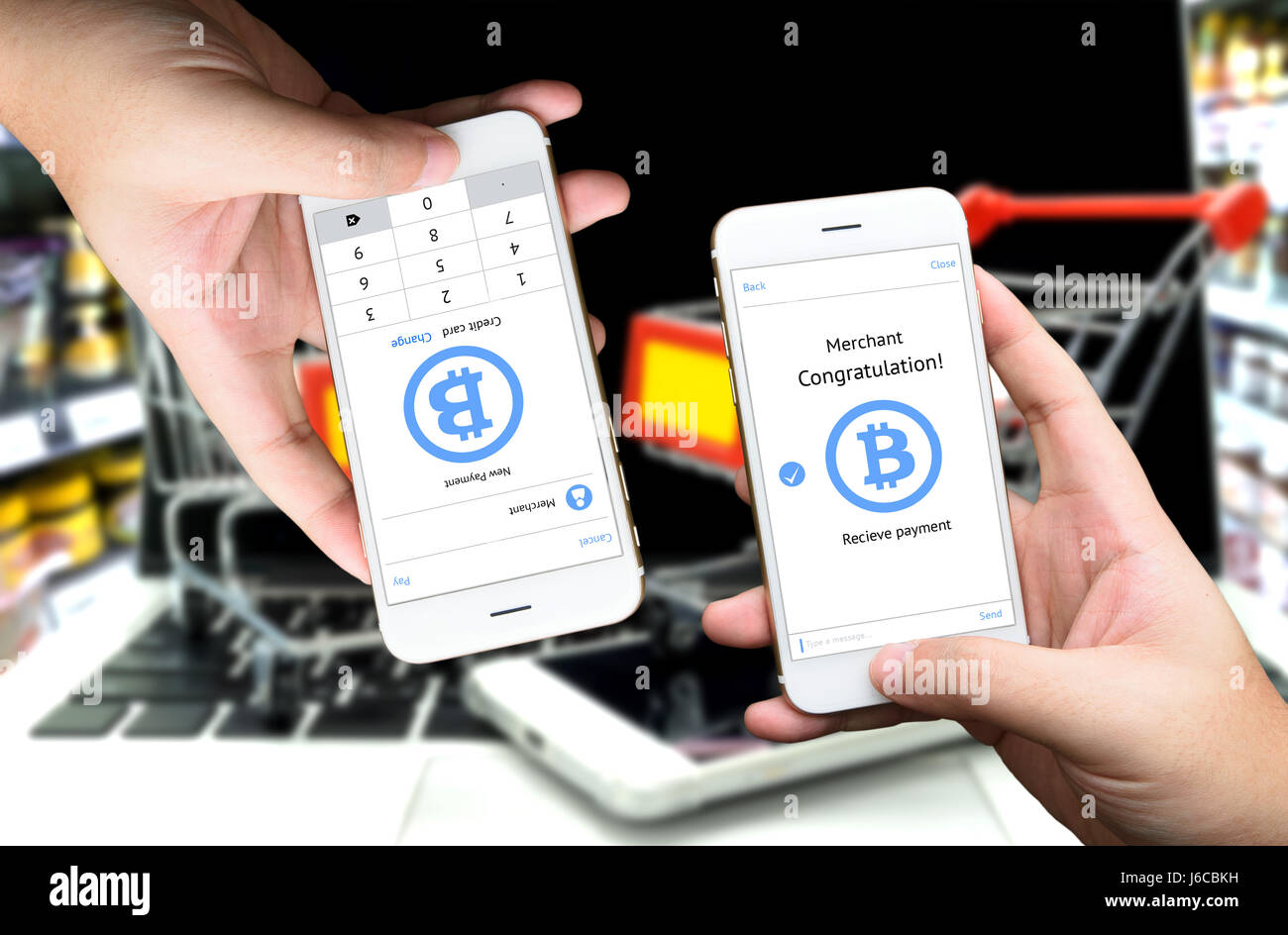Peer to peer (P2P) money transfer , electronic payment , Mobile payment and  e commerce concept. Hands holding mobile application for sent and receive  Stock Photo - Alamy