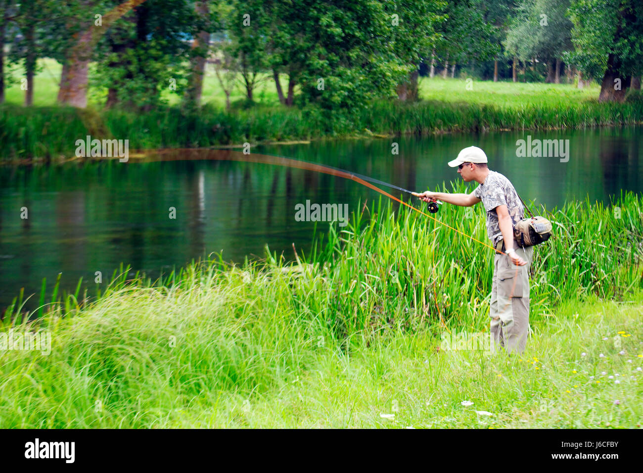 Fly fishing  on the Gacka River, Croatia Stock Photo