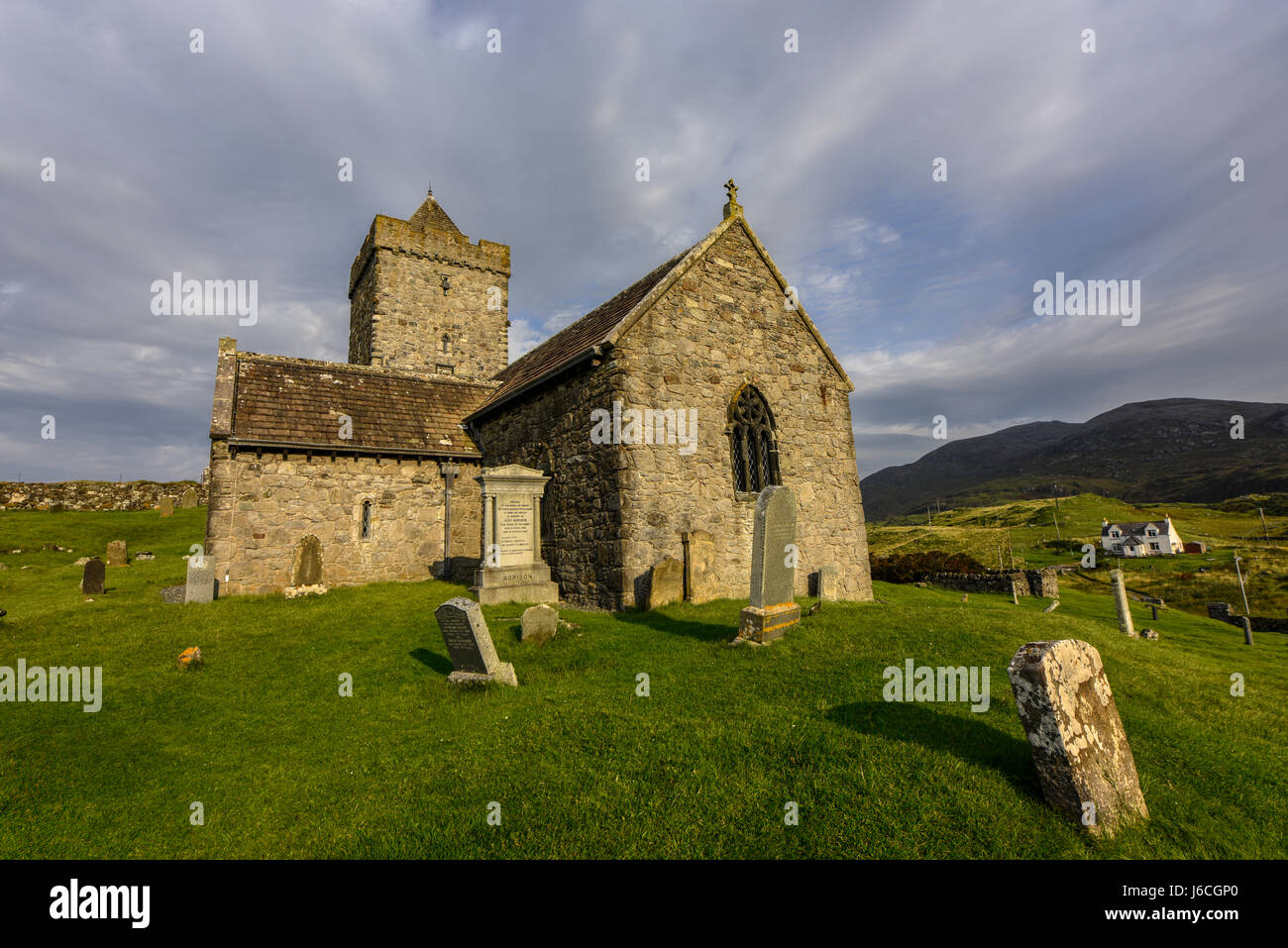 St.Clement's church at Rodel in the evening. Harris and Lewis Island, Outer Hebrides, Highlands, Scotland, United Kingdom Stock Photo