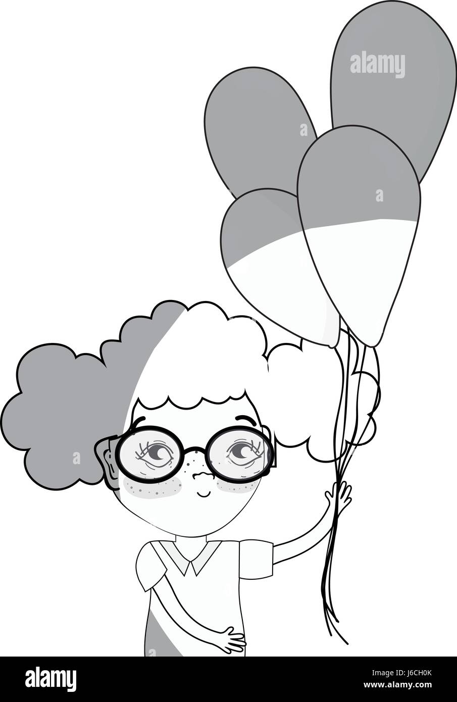 line pretty girl with balloons and casual wear Stock Vector Image & Art ...