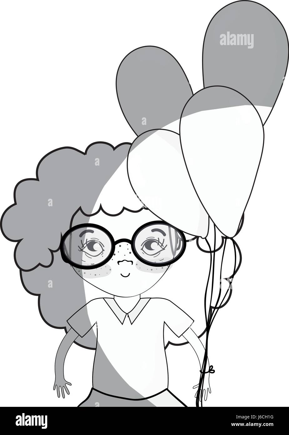 line pretty girl with balloons and casual wear Stock Vector Image & Art ...