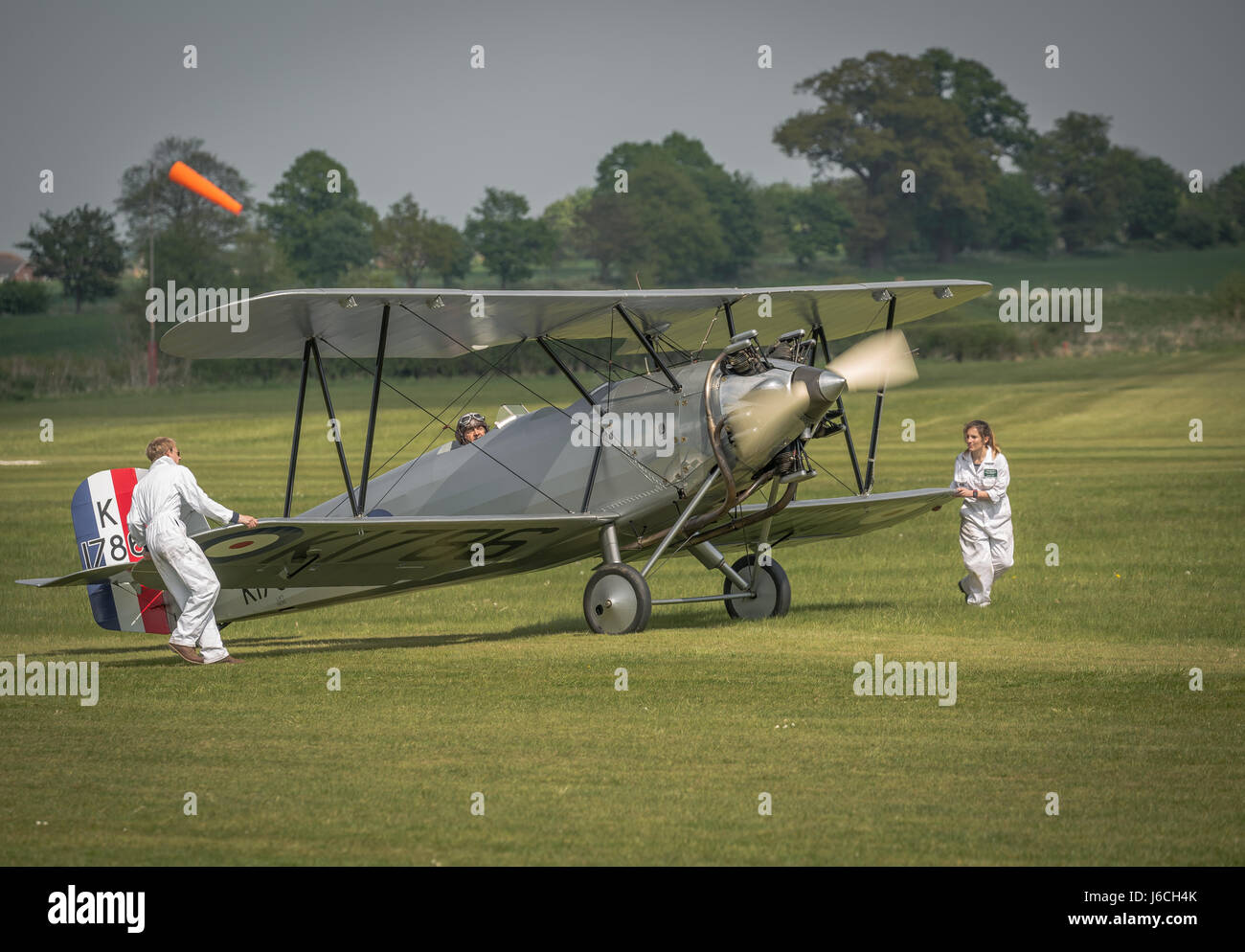 Biggleswade, UK 7th May 2017 Vintage Hawker Tomtit readies for