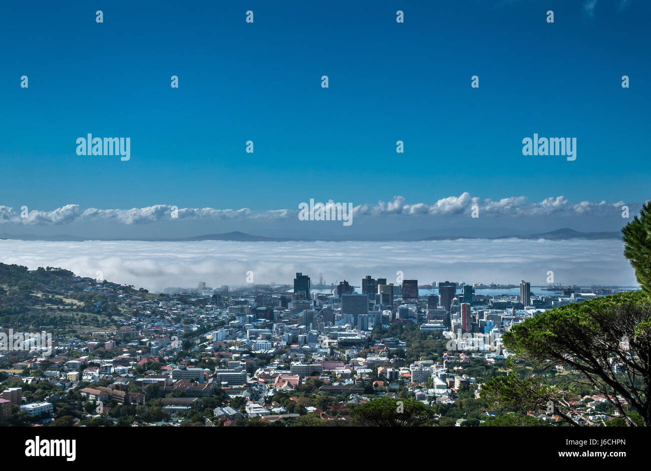 Sea fog over Cape Town, Western Cape, South Africa, viewed from top of Table Mountain Stock Photo