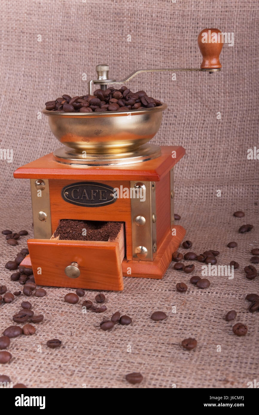 mill coffee mill jute semiluxury food milled coffee coffee bean coffee beans Stock Photo