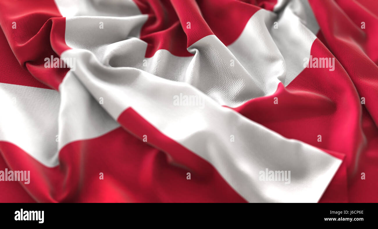 Denmark Flag Ruffled Beautifully Waving Macro Close-Up Shot Stock Photo