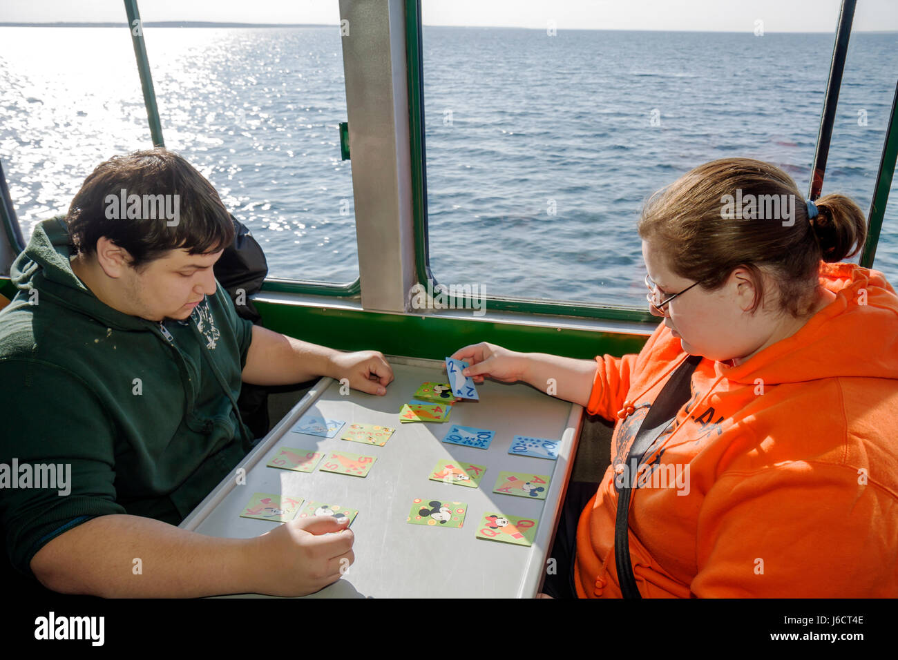 Mackinac Island Michigan,Historic State Parks Park Mackinaw,Straits of,Lake Huron,Arnold Ferry Line,Arnold Transit Company,Mackinaw City catamaran,adu Stock Photo