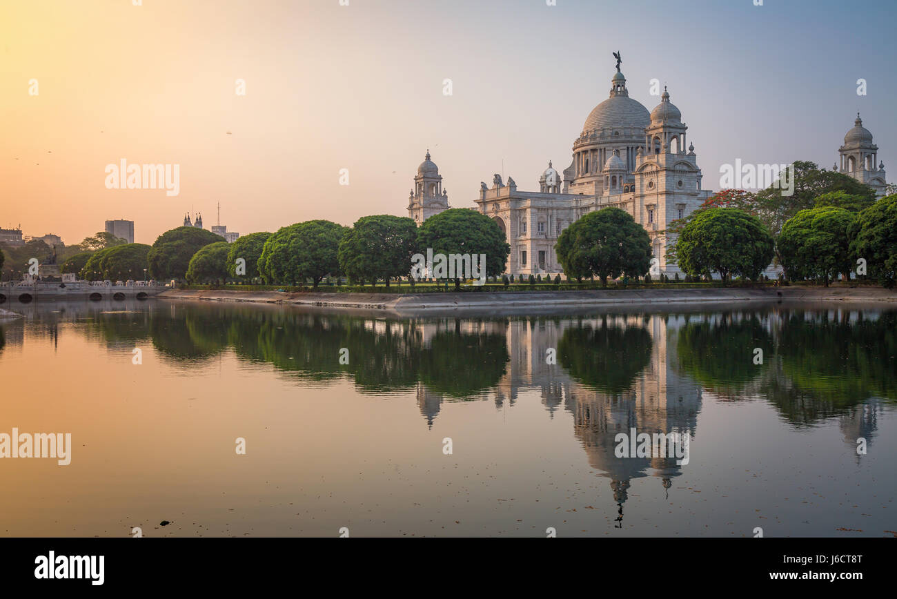 Historic Victoria Memorial architectural monument and museum at Kolkata at sunrise. Stock Photo