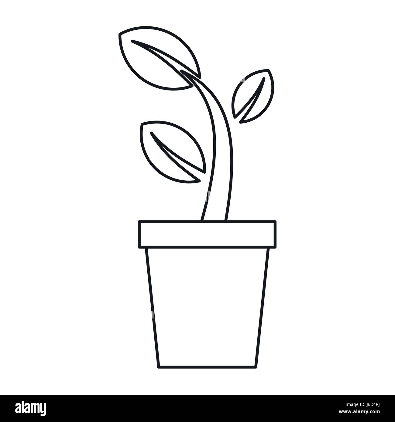 Young plant in a pot icon, outline style Stock Vector