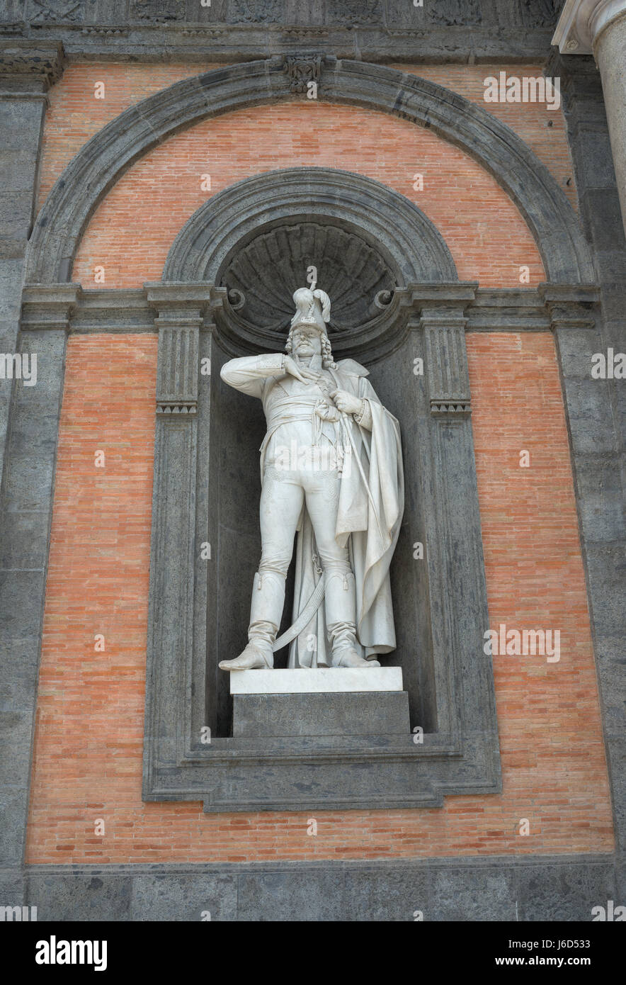 Marble statue of Gioacchino Murat site on Plebiscito's Square on the facade of Royal Palace in Naples Stock Photo