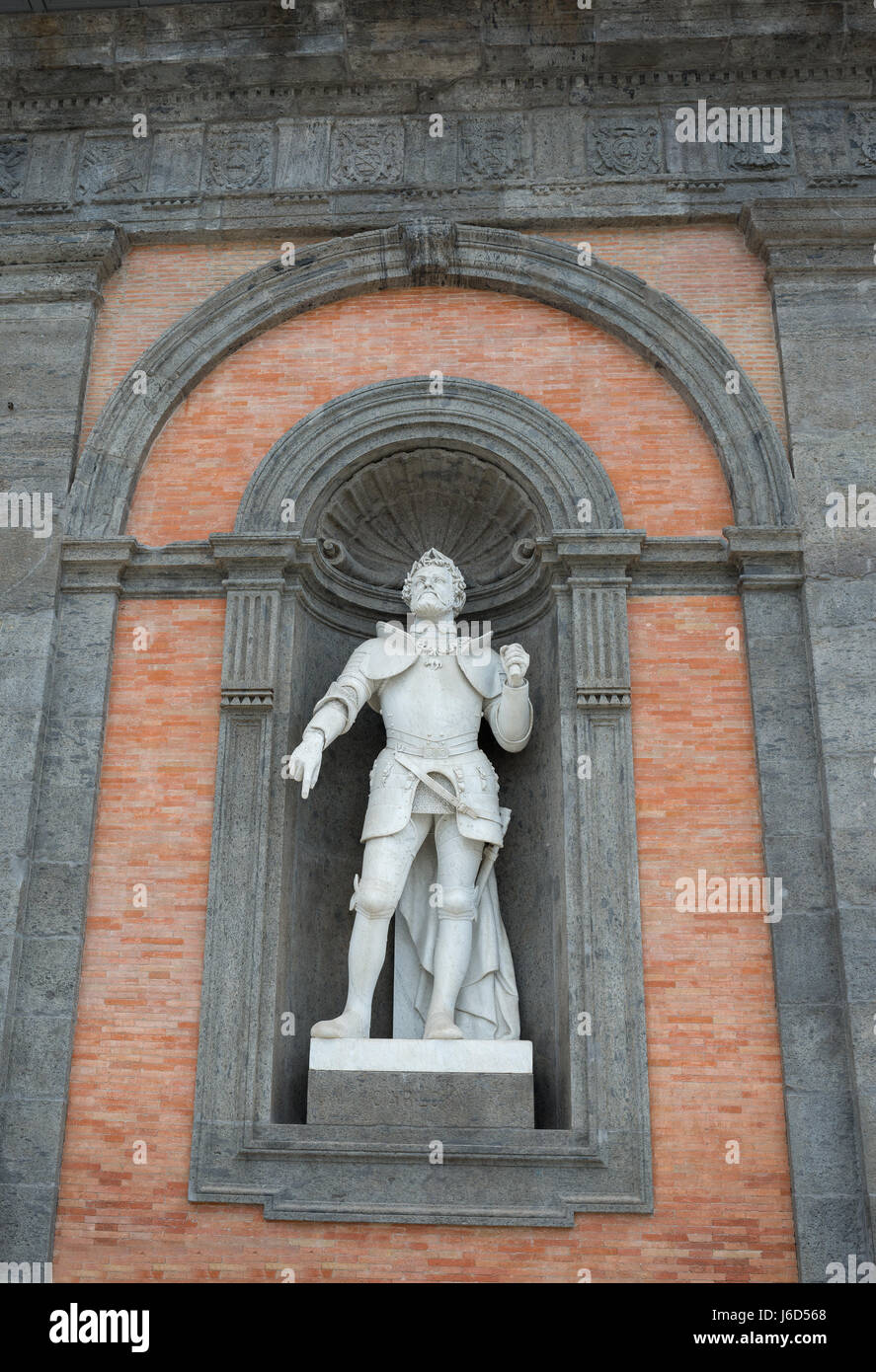 Marble statue of Gioacchino Murat site on Plebiscito's Square on the facade of Royal Palace in Naples Stock Photo