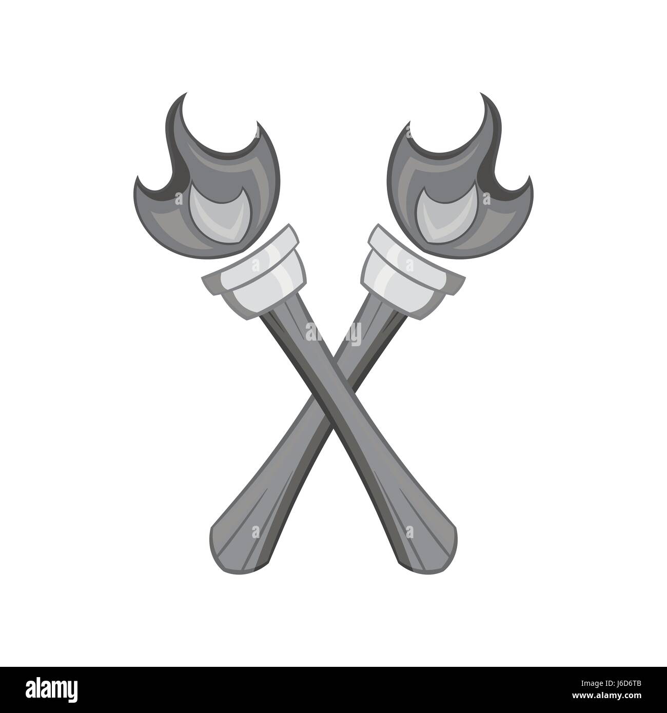 Two torches icon, black monochrome style Stock Vector