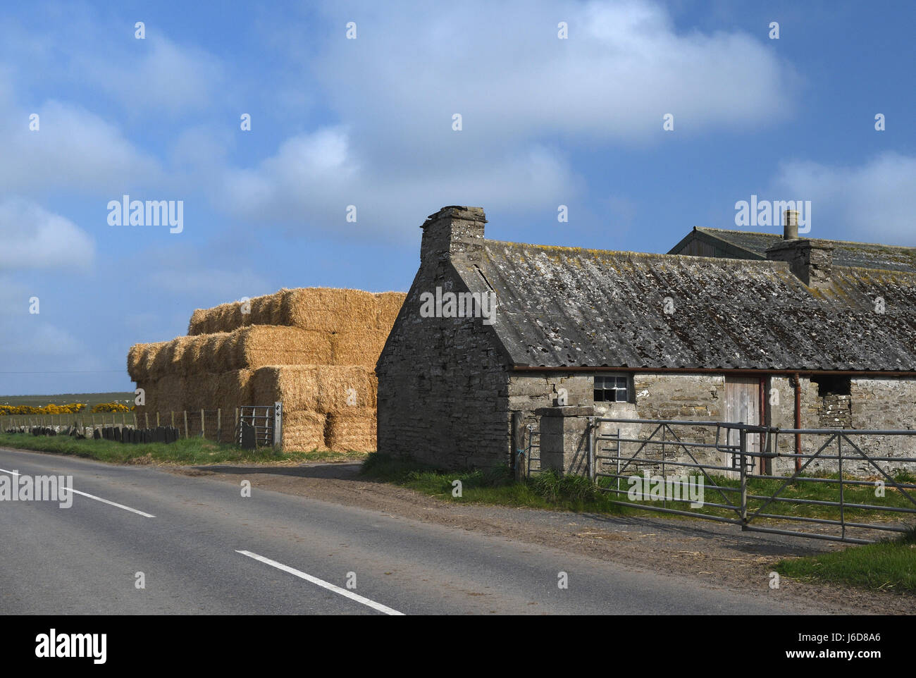 farm buildings;haystack;B876;caithness;scotland Stock Photo