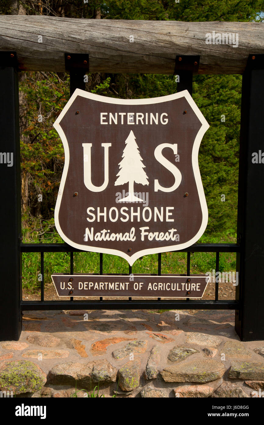 National Forest sign, Shoshone National Forest, Beartooth Highway Scenic Byway, Wyoming Stock Photo