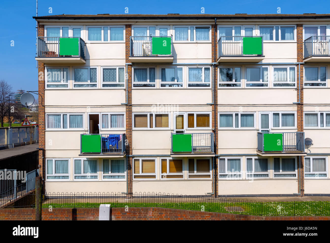 Facade of council housing flats in East London Stock Photo Alamy