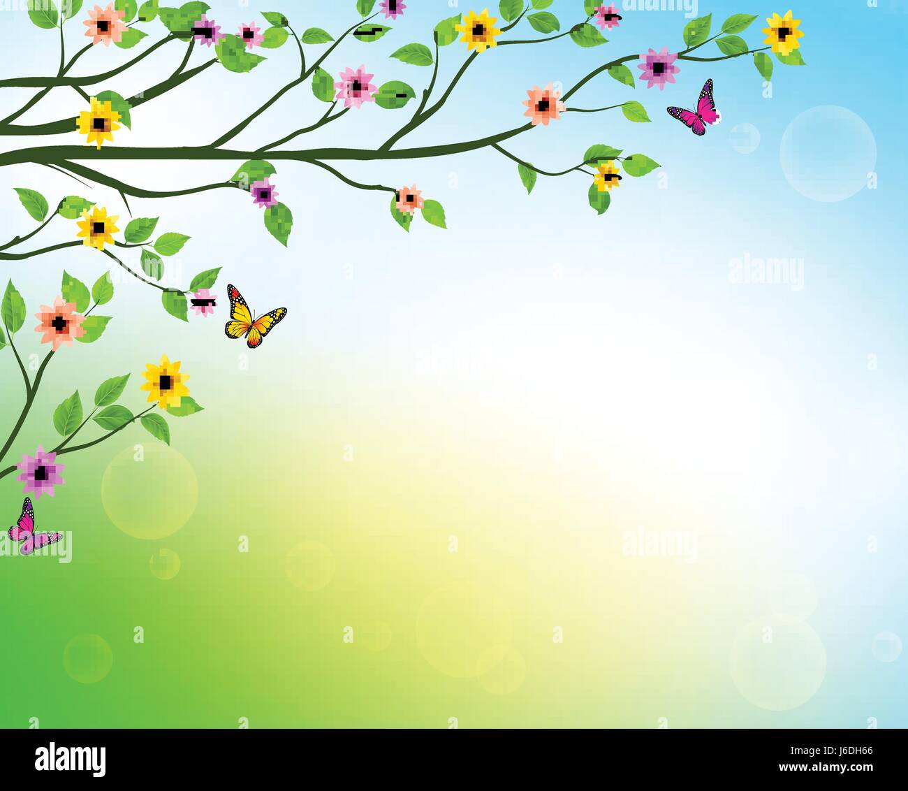 Vector Spring Background Of Tree Branches With Growing Leaves And Colorful Flowers In A Horizon For Springtime Or Nature Related Designs Stock Vector Image Art Alamy Vector Spring Background Of Tree Branches With Growing Leaves And Colorful Flowers In A Horizon For Springtime Or Nature Related Designs Stock Vector Image Art Alamy