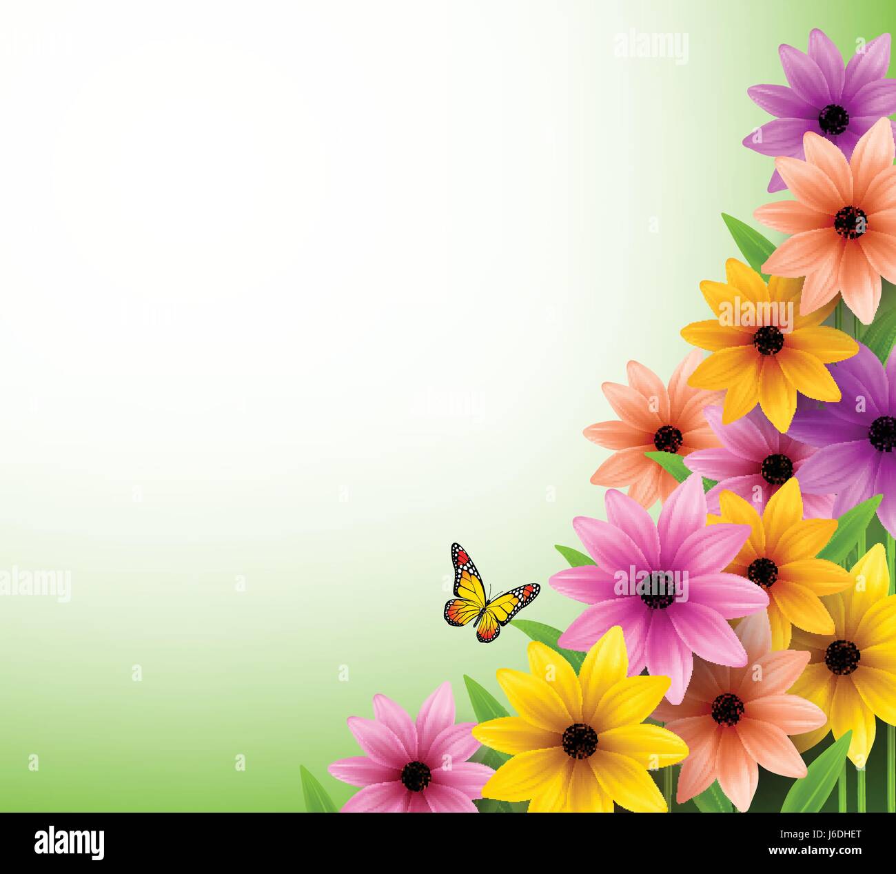Vector of Colorful Flowers Background for Spring Season with Flying ...