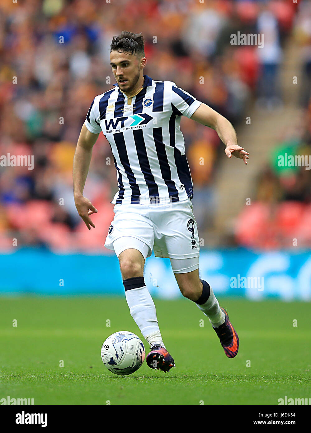 Millwall's Lee Gregory in action during the Sky Bet League One play off final at Wembley Stadium, London. PRESS ASSOCIATION Photo. Picture date: Saturday May 20, 2017. See PA story SOCCER Final. Photo credit should read: Mike Egerton/PA Wire. RESTRICTIONS: No use with unauthorised audio, video, data, fixture lists, club/league logos or 'live' services. Online in-match use limited to 75 images, no video emulation. No use in betting, games or single club/league/player publications. Stock Photo