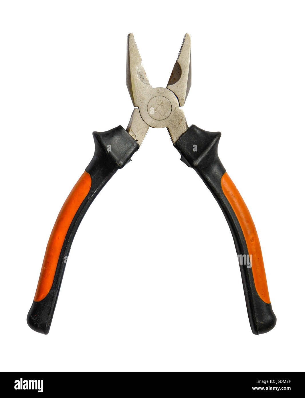 Iolated Grungy Pliers With Plastic Orange Handle On A White Background Stock Photo