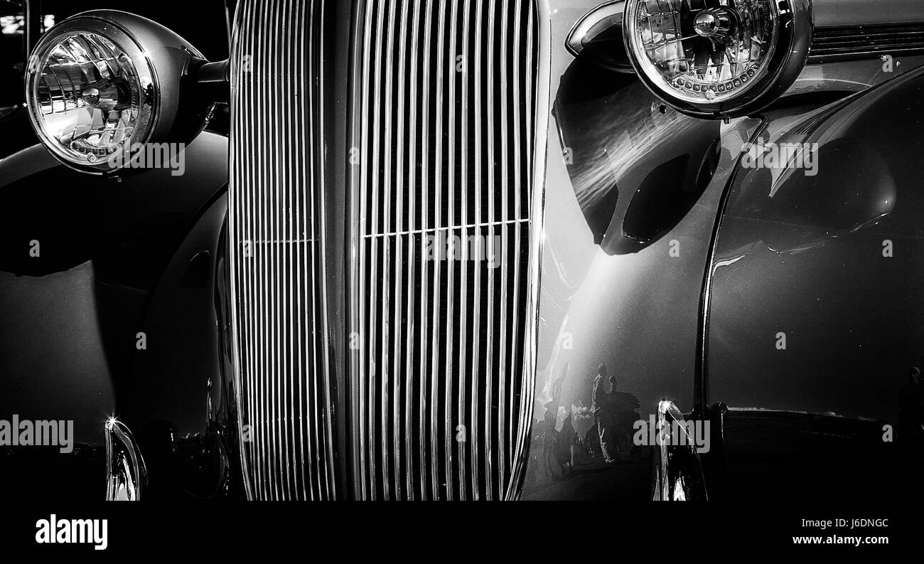 The front grill of a 1930's Willys classic car. Stock Photo