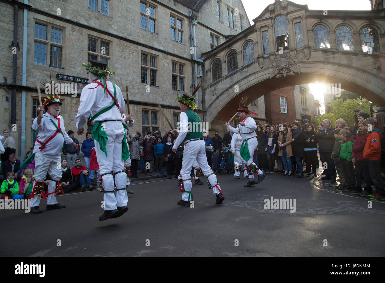 May Day celebrations in Oxford with crowds gathering to watch Morris